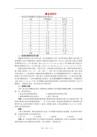 【精品】高中生物-(人教大纲版)第一册-第一章-生命的物质基础----1组成生物体的化学元素(备课资料)