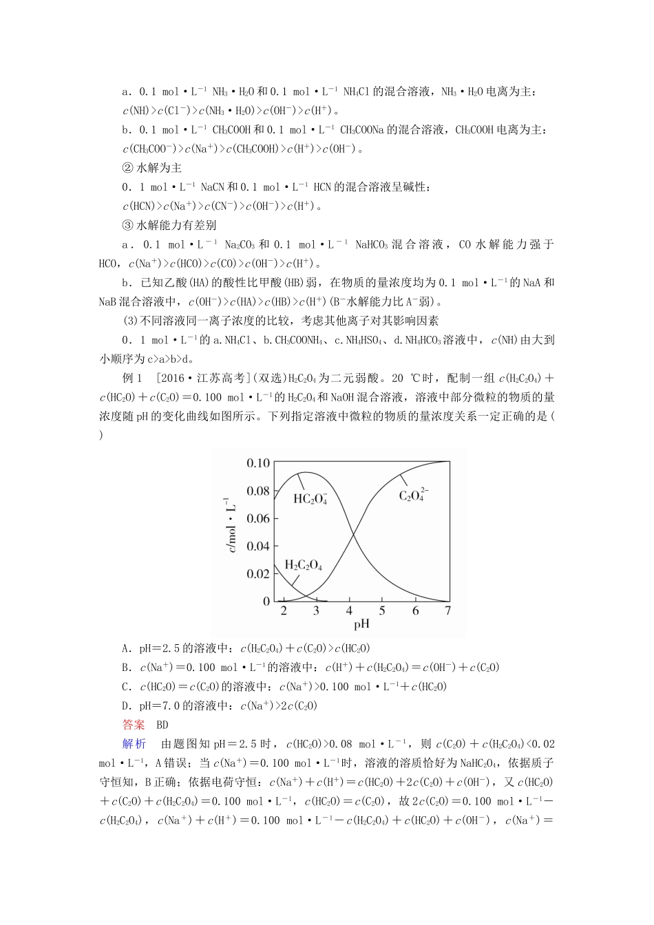 高考化学三轮冲刺 最后30天之考前争分系列 热点突破五 溶液中离子浓度大小的比较学案-人教版高三全册化学学案_第2页