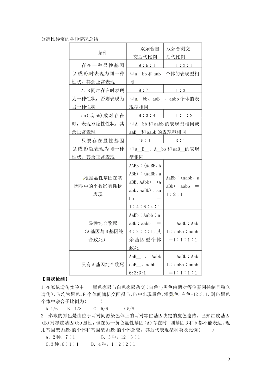 河北省唐山市开滦第二中学高中生物 1.2 孟德尔的豌豆杂交实验（二）（第4课时）导学案 新人教版必修2_第3页