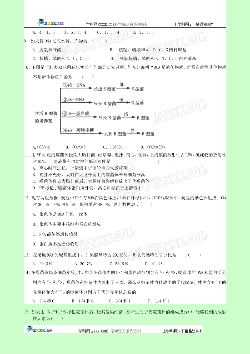 生物：第3章《基因的本质》单元模拟试题(1)(新人教版必修2)_第2页