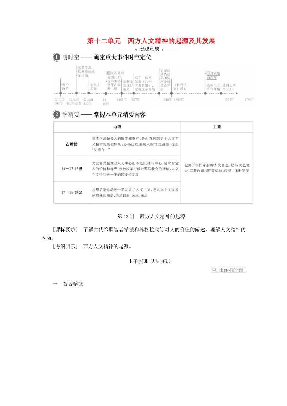 高考历史一轮复习 第十二单元 西方人文精神的起源及其发展 第43讲 西方人文精神的起源创新学案与作业（含解析）新人教版-新人教版高三全册历史学案_第1页