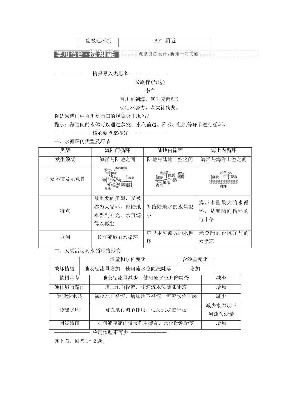 高中地理 第二章 自然环境中的物质运动和能量交换 第四节 水循环和洋流学案 湘教版必修1-湘教版高一必修1地理学案_第2页