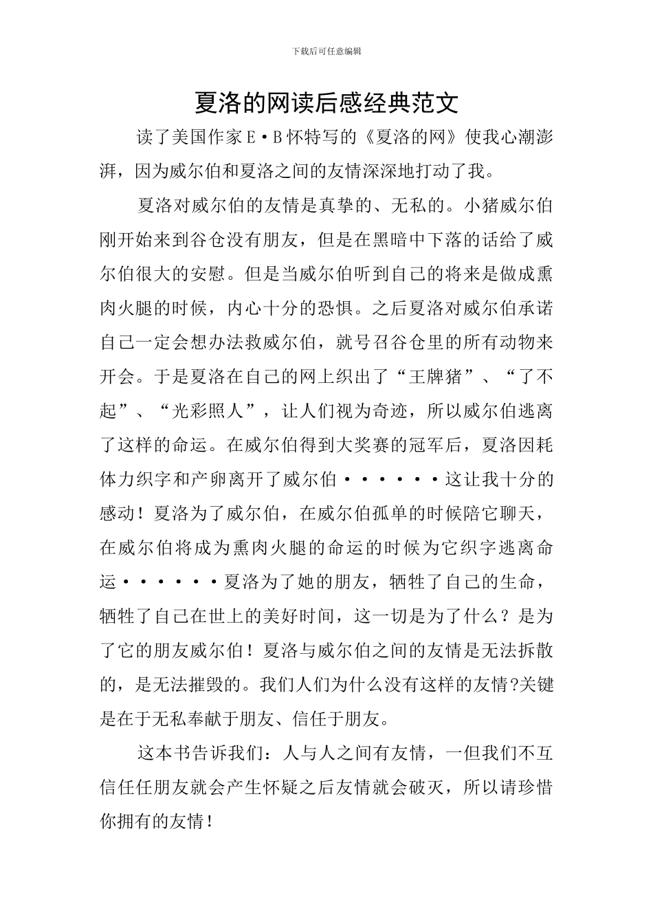 夏洛的网读后感经典范文_第1页