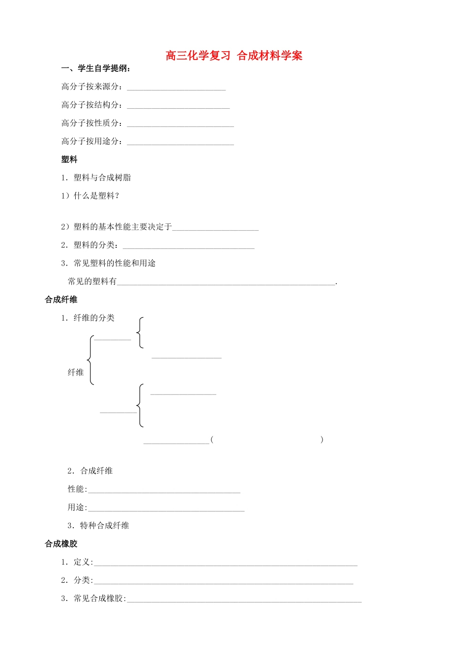 高三化学复习 合成材料学案_第1页