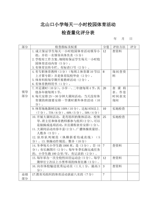 学生每天一小时校园体育活动检查量化评分表