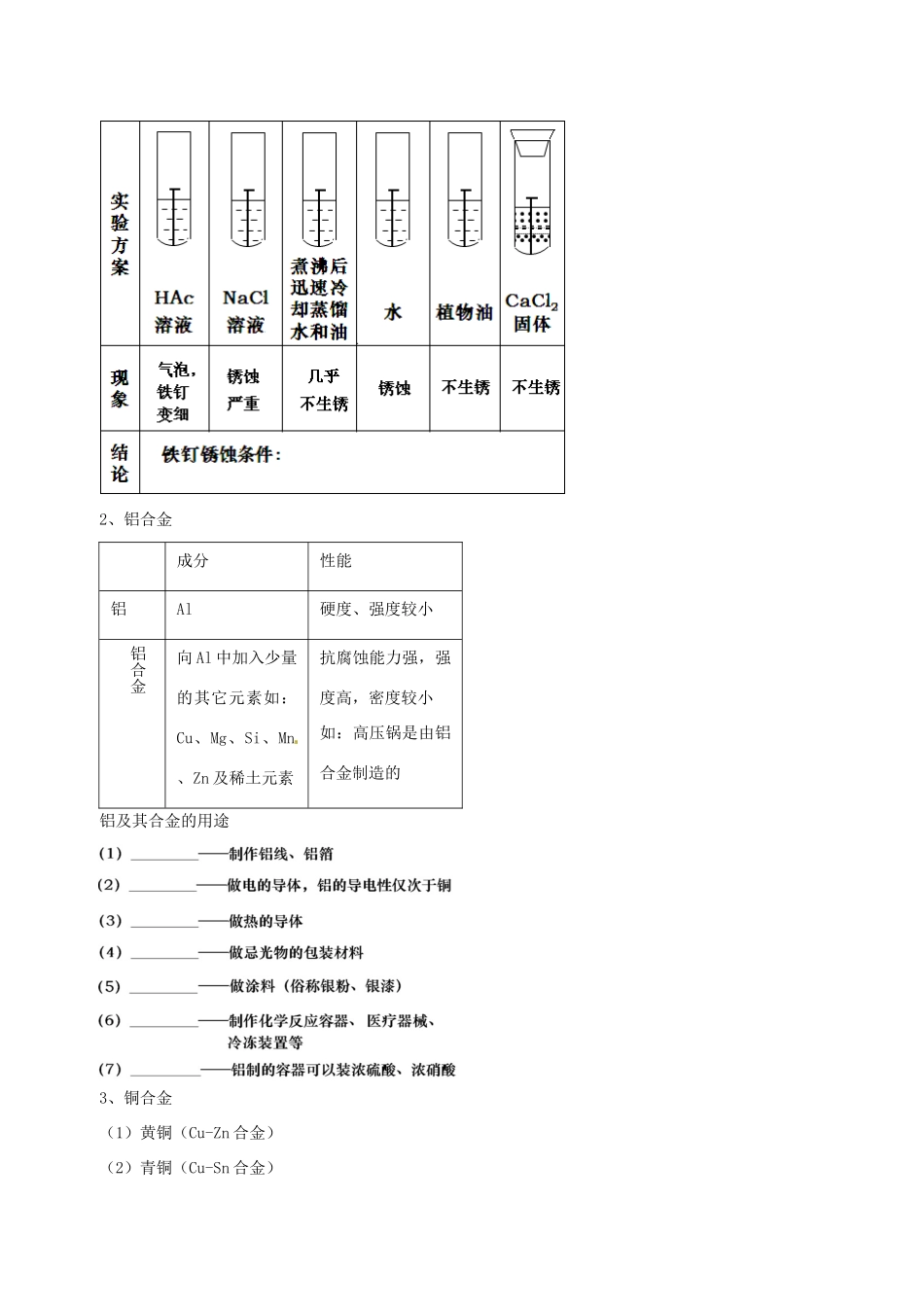高中化学 第三章 第三节 用途广泛的金属材料学案 新人教版必修1-新人教版高一必修1化学学案_第3页