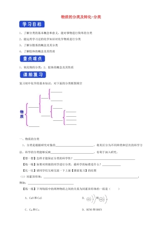 高中化学 1.1 物质的分类学案（1）人教版第一册-人教版高中第一册化学学案