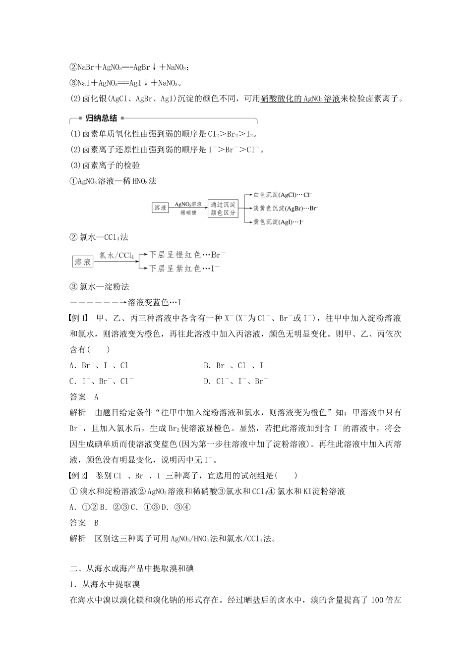 高中化学 专题2 从海水中获得的化学物质 第一单元 第5课时 溴、碘的提取学案 苏教版必修1-苏教版高中必修1化学学案_第2页