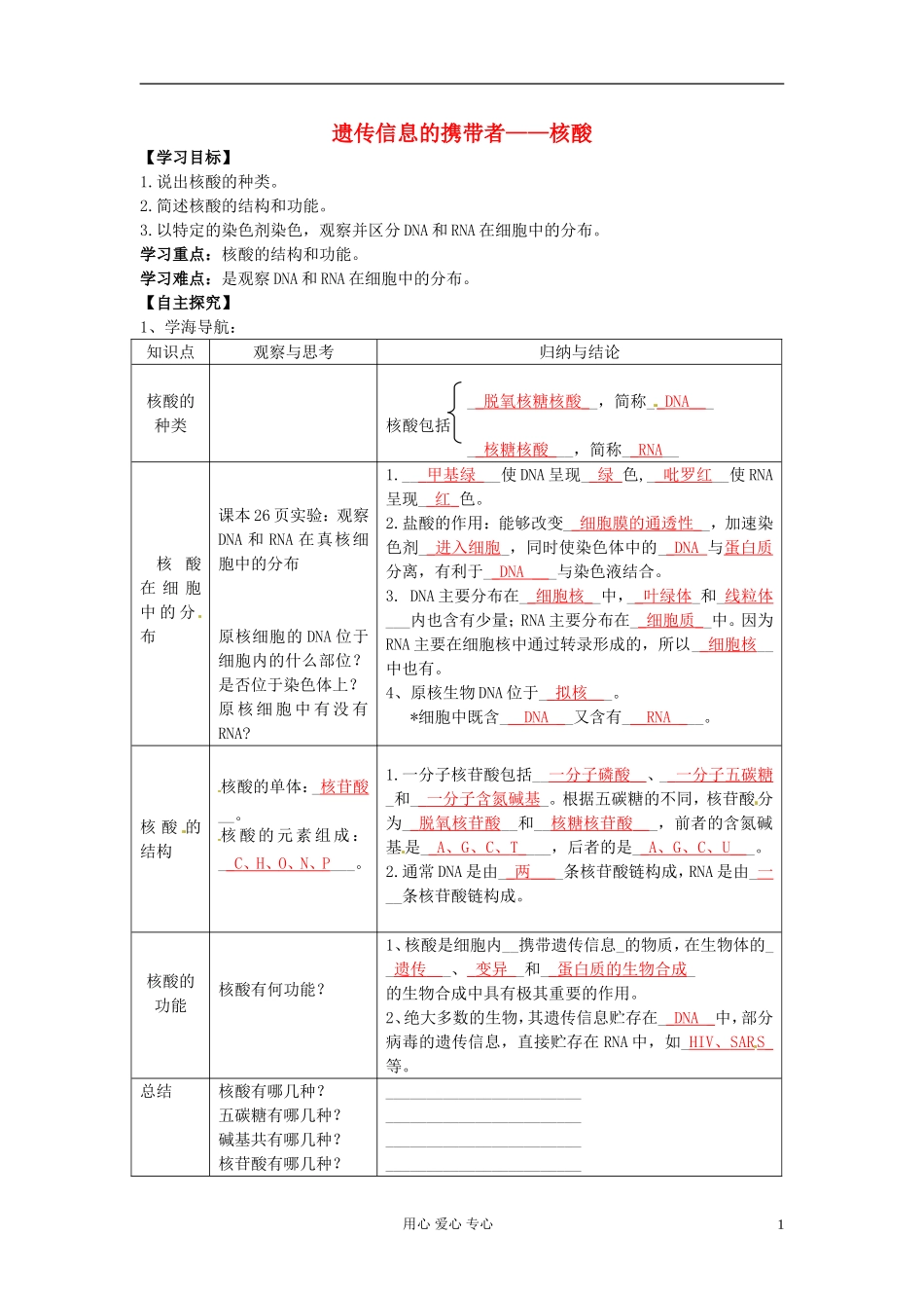 湖南省隆回县万和实验学校高中生物《遗传信息的携带者》学案 新人教版必修1_第1页