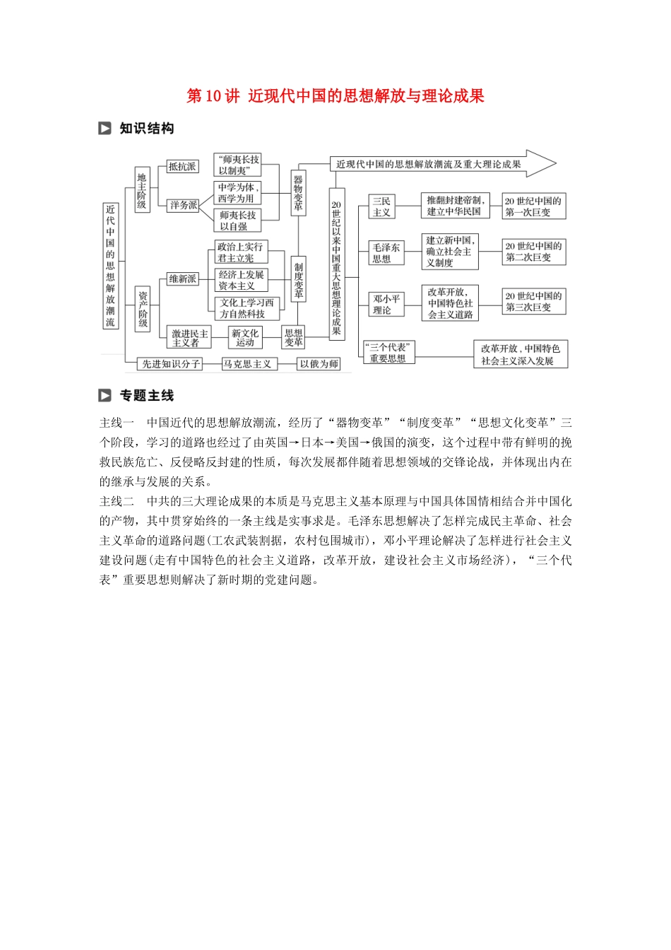 高考历史二轮复习 专题二 近代史部分 第10讲 近现代中国的思想解放与理论成果学案-人教版高三全册历史学案_第1页