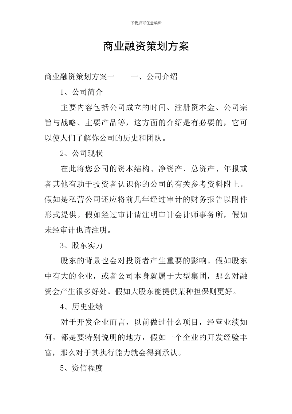 商业融资策划方案_第1页