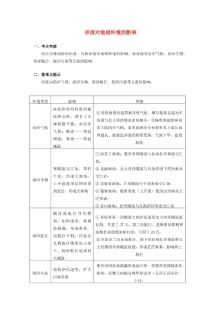 高中地理 第二章 自然环境中的物质运动和能量交换 第四节 水循环和洋流 洋流对地理环境的影响学案 湘教版必修1-湘教版高一必修1地理学案