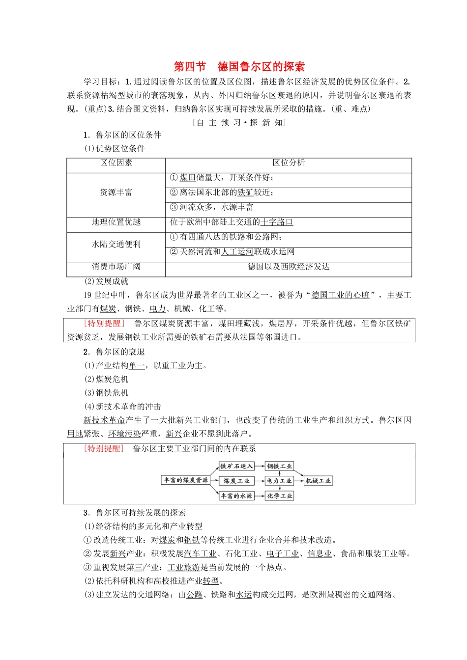 高中地理 第2章 区域可持续发展 第4节 德国鲁尔区的探索学案 中图版必修3-中图版高一必修3地理学案_第1页