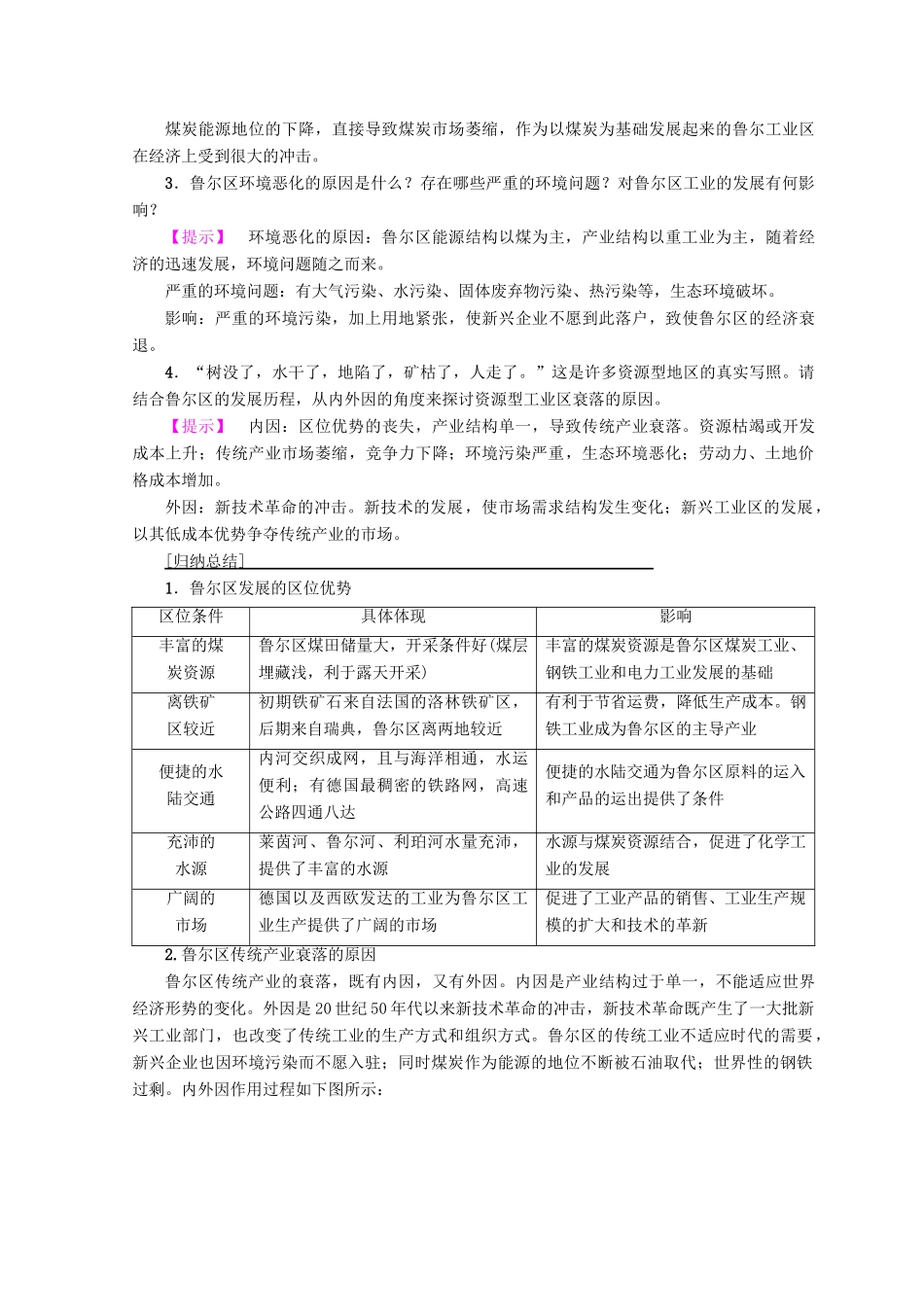 高中地理 第2章 区域可持续发展 第4节 德国鲁尔区的探索学案 中图版必修3-中图版高一必修3地理学案_第3页