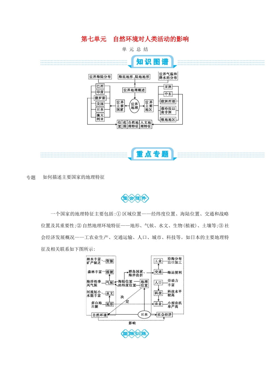 高考地理总复习 第十九单元 世界地理单元总结学案-人教版高三全册地理学案_第1页