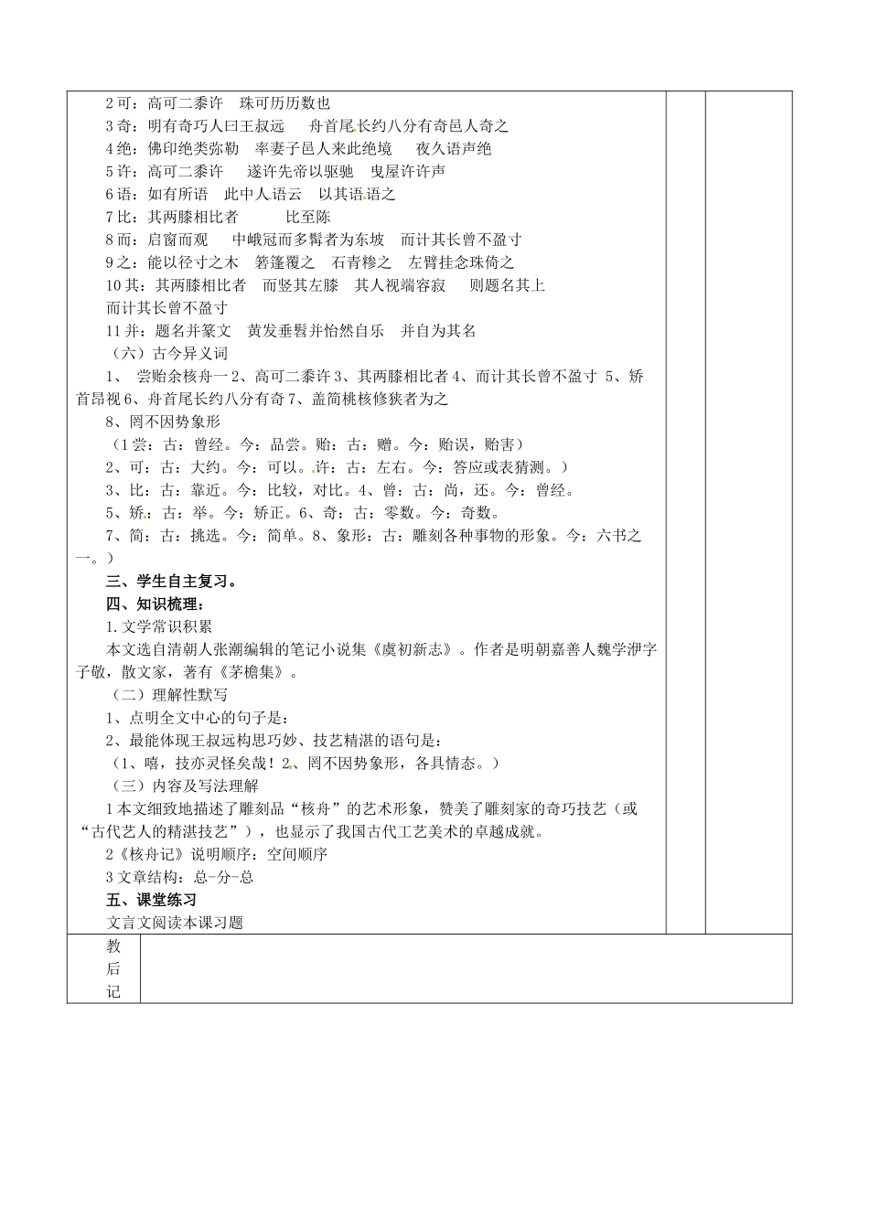 山东省邹平县实验中学八年级语文下册 核舟记教学设计 人教新课标版_第2页