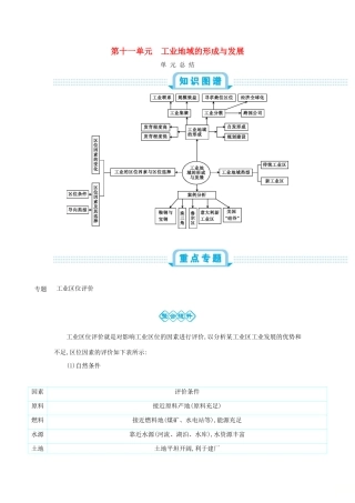 高考地理总复习 第十一单元 工业地域的形成与发展单元总结学案-人教版高三全册地理学案