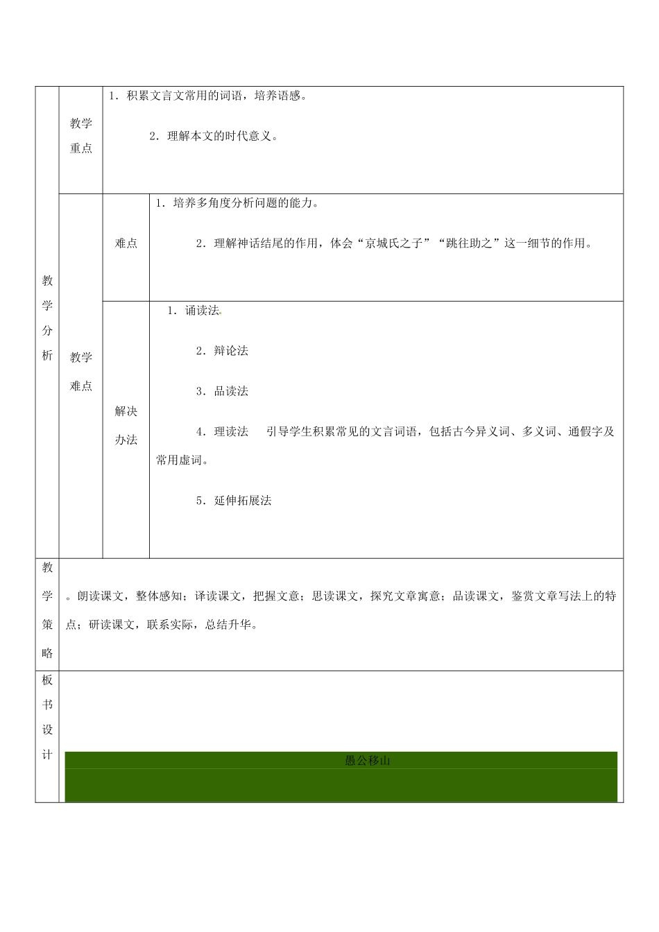 新疆精河县八十二团中学九年级语文下册《愚公移山》教学设计 新人教版_第2页