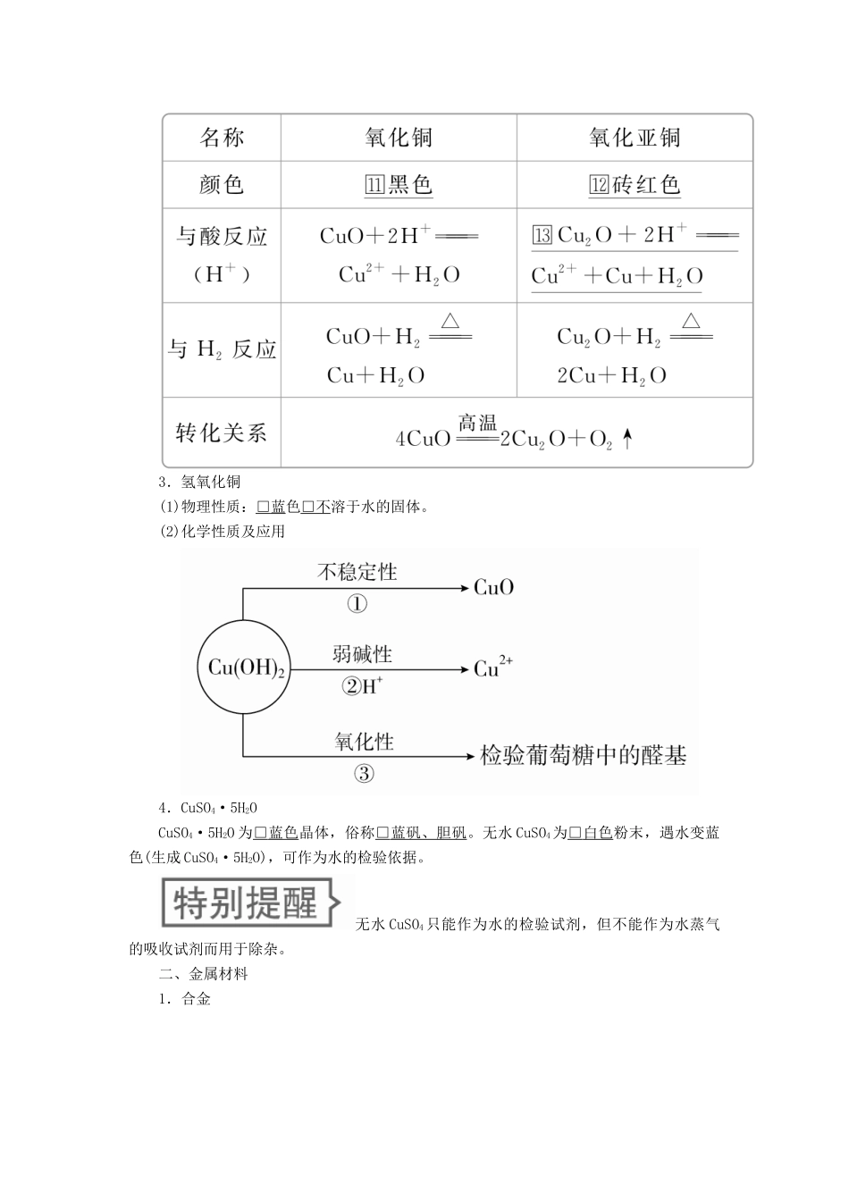 高考化学一轮总复习 第三章 第12讲 铜及其重要化合物、金属材料学案（含解析）-人教版高三全册化学学案_第2页