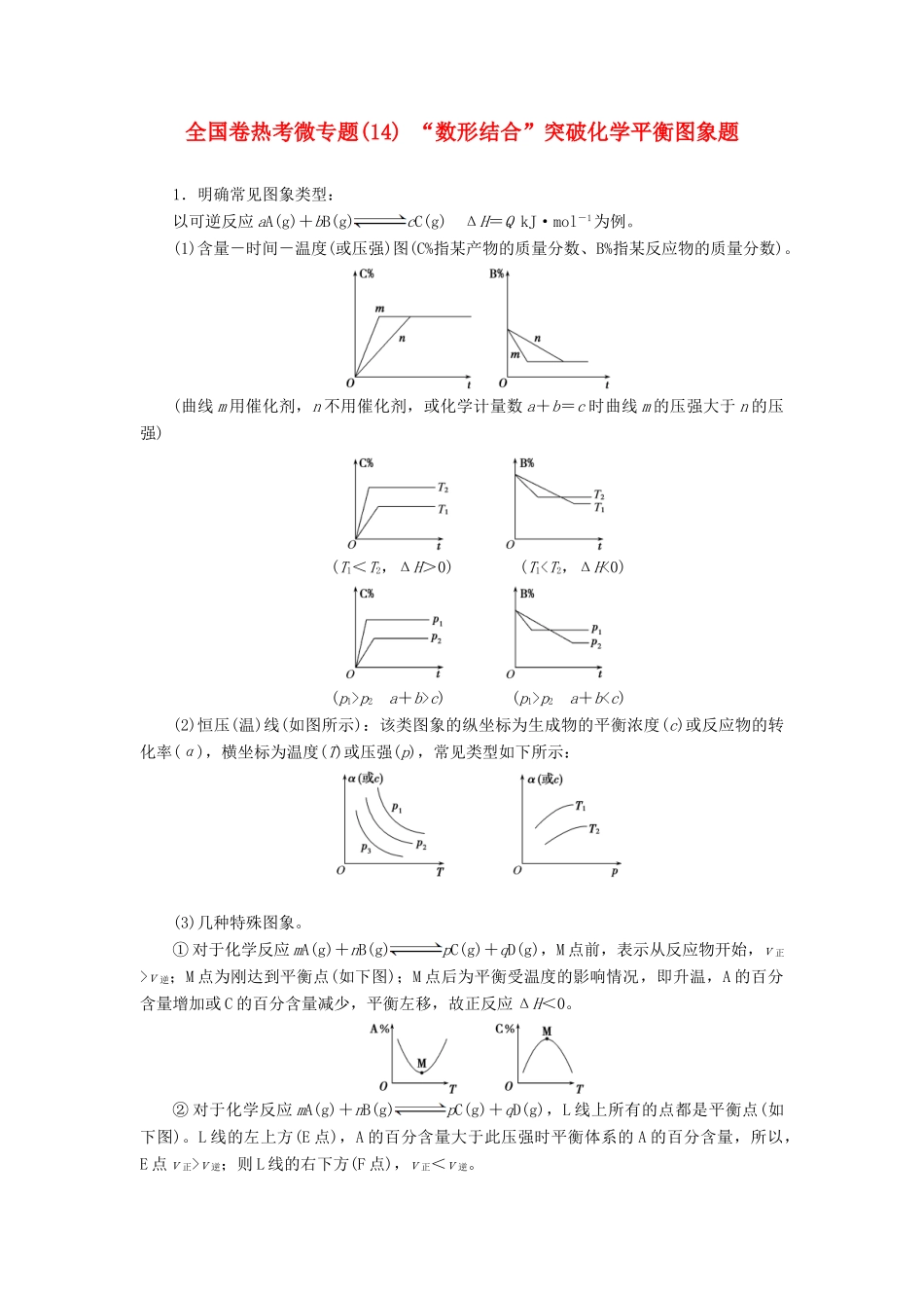 高考化学一轮复习 全国卷热考微专题（14）“数形结合”突破化学平衡图象题学案-人教版高三全册化学学案_第1页