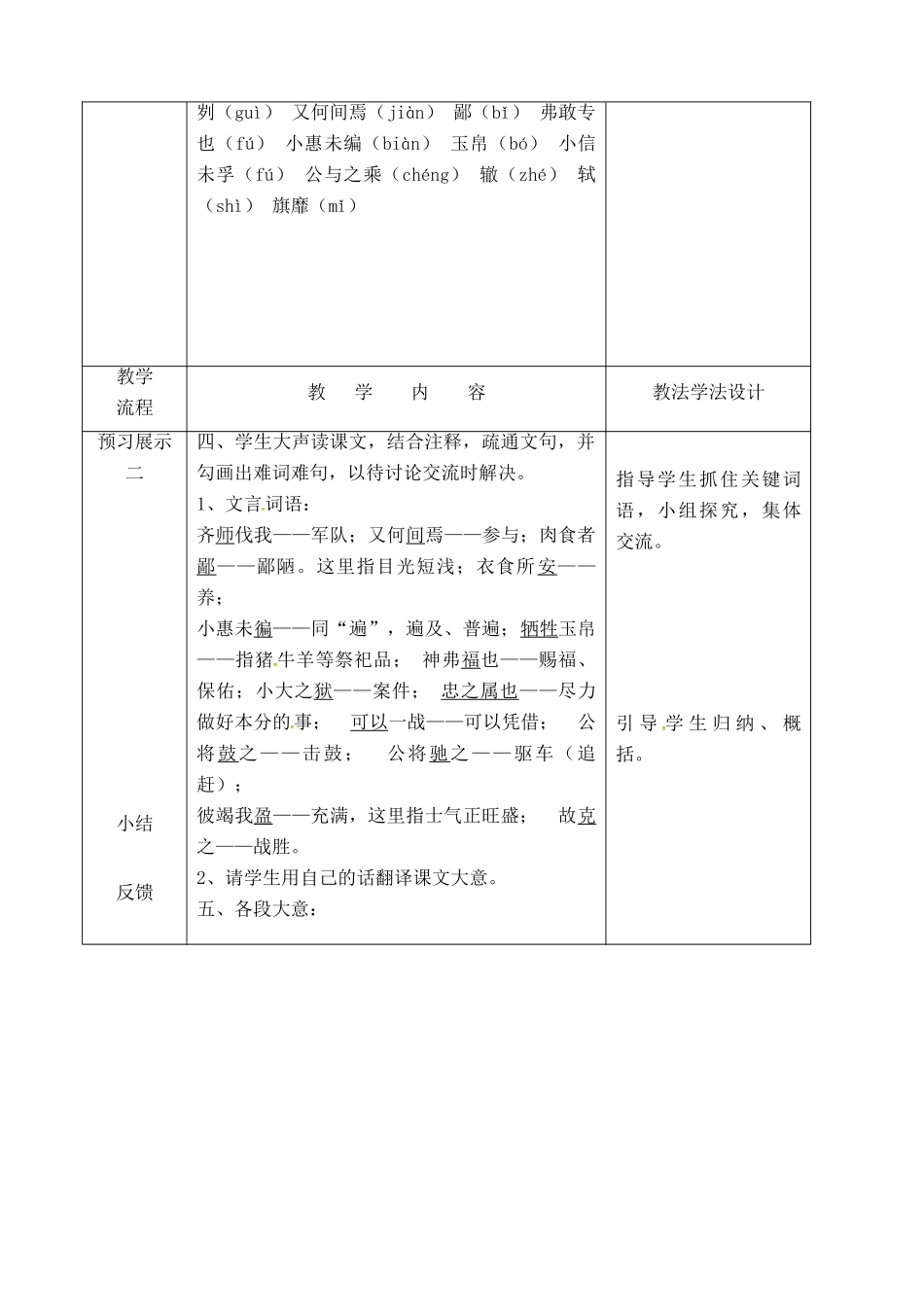 吉林省长春市九年级语文上册 第三单元 10 曹刿论战教案1 长春版-长春版初中九年级上册语文教案_第2页