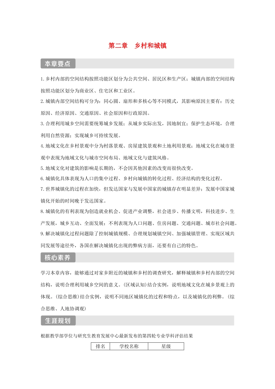 高中地理 第二章 乡村和城镇 第一节 乡村和城镇内部的空间结构导学案 中图版必修第二册-中图版高一第二册地理学案_第1页