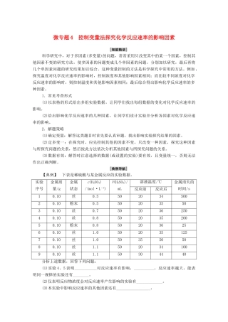 高中化学 第6章 化学反应与能量 第2节 微专题4 控制变量法探究化学反应速率的影响因素学案 新人教版必修第二册-新人教版高中必修第二册化学学案