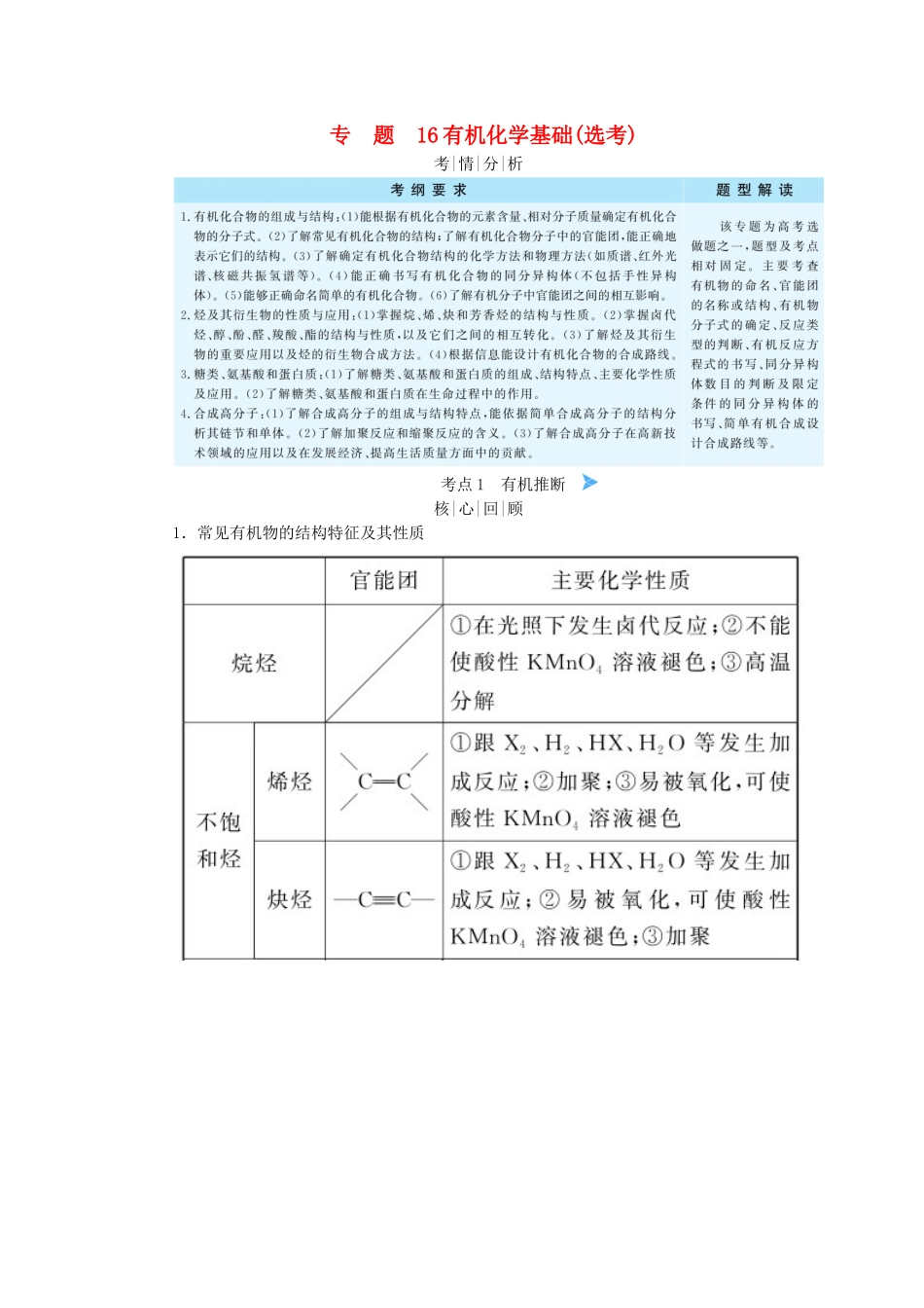 高考化学二轮复习 专题16 有机化学基础学案-人教版高三全册化学学案_第1页