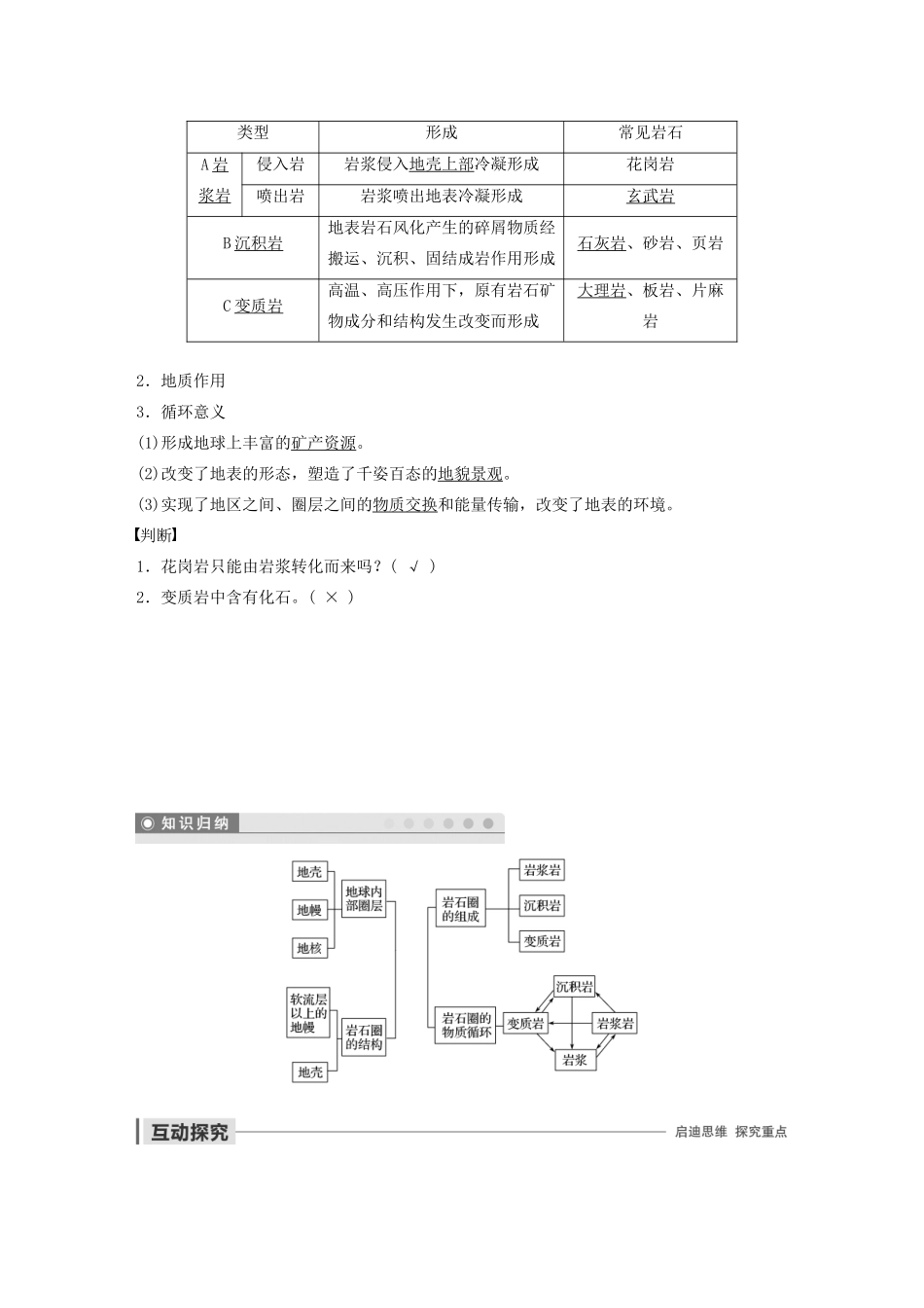 高中地理 第二单元 从地球圈层看地理环境 第一节 岩石圈与地表形态 课时1 地球内部圈层和岩石圈的结构岩石圈的组成与物质循环学案（含解析）鲁教版必修1-鲁教版高一必修1地理学案_第2页
