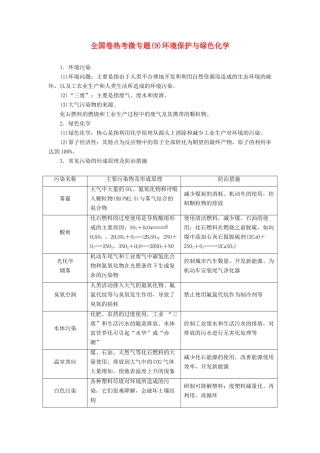 高考化学一轮复习 全国卷热考微专题（9）环境保护与绿色化学学案-人教版高三全册化学学案