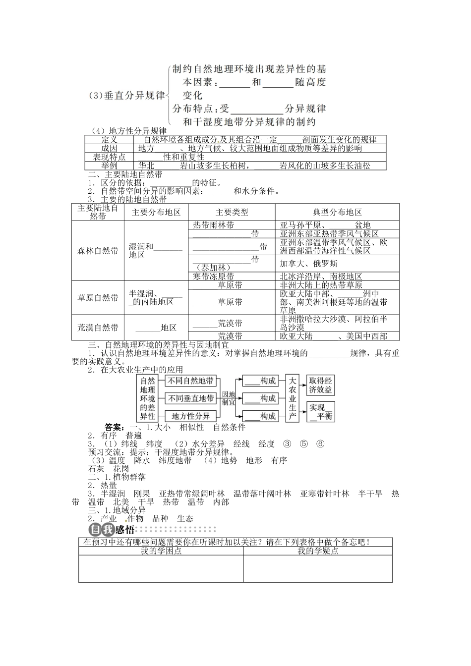 高中地理 第三章 第3节 自然地理环境的差异性导学案 湘教版必修1-湘教版高一必修1地理学案_第2页