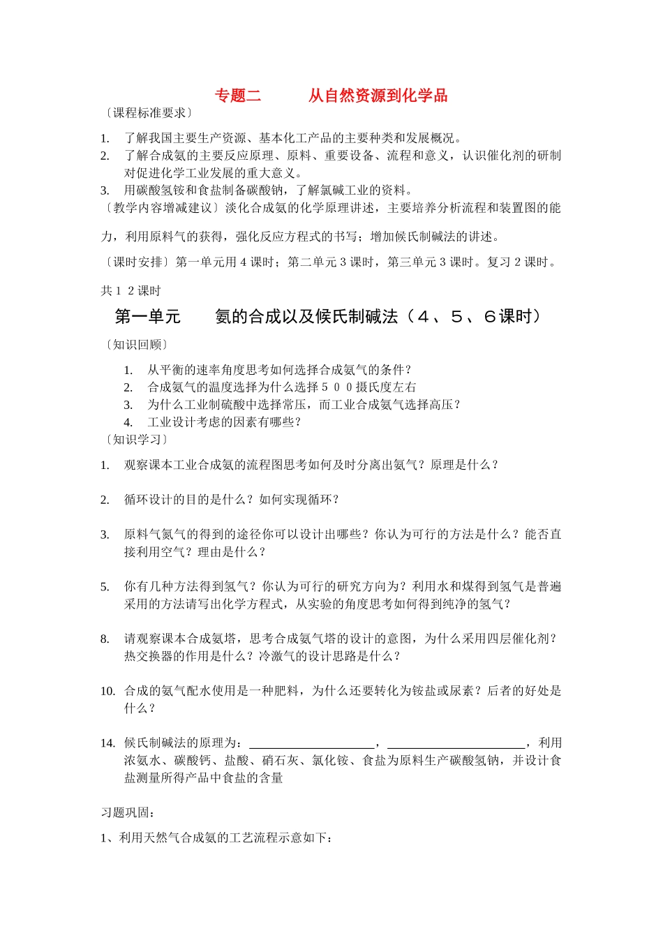 高中化学《氨的合成》学案1 苏教版选修2_第1页