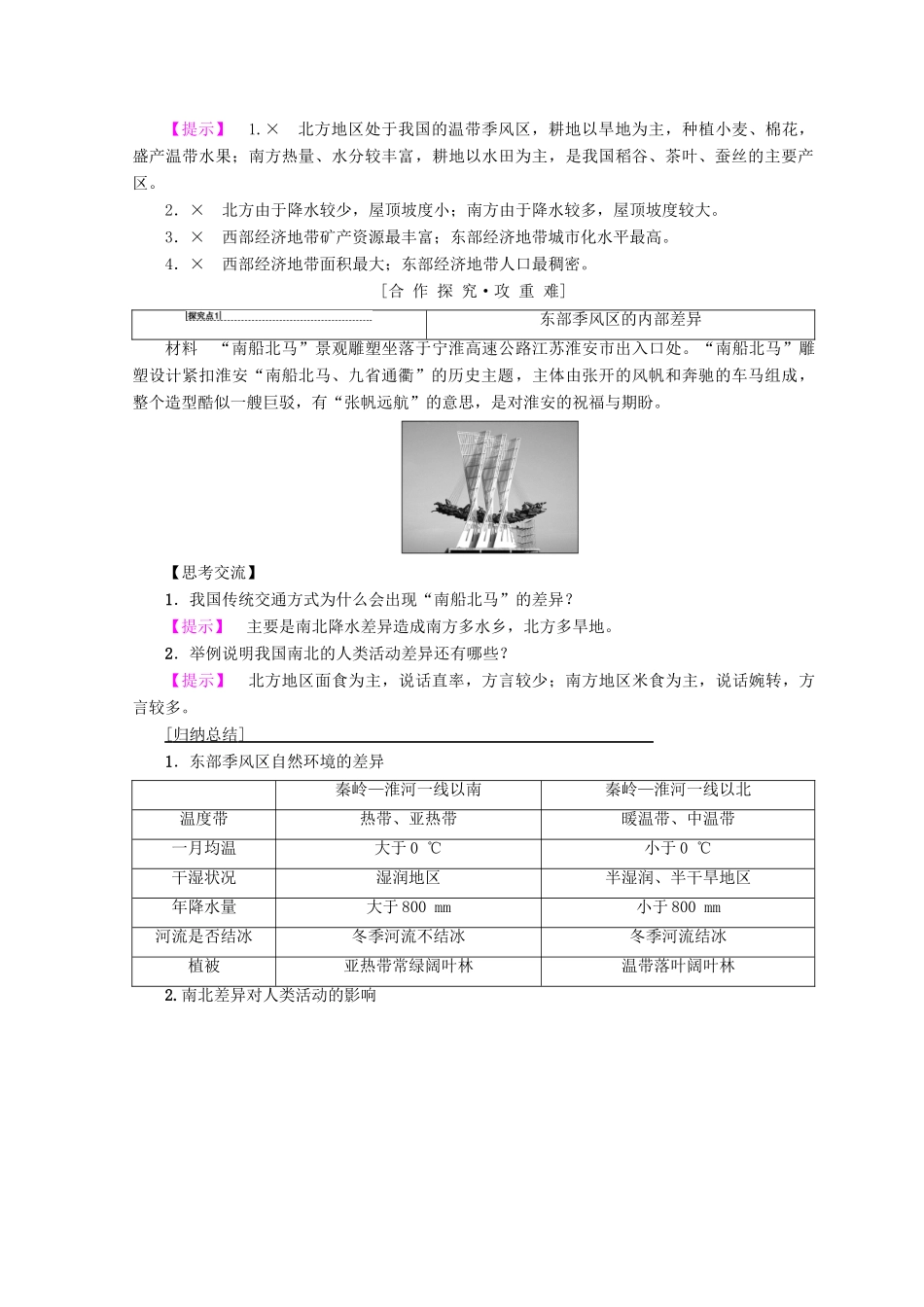 高中地理 第1章 区域地理环境和人类活动 第1节 第2课时 东部季风区的内部差异 中国三个经济地带的区域差异学案 中图版必修3-中图版高一必修3地理学案_第3页
