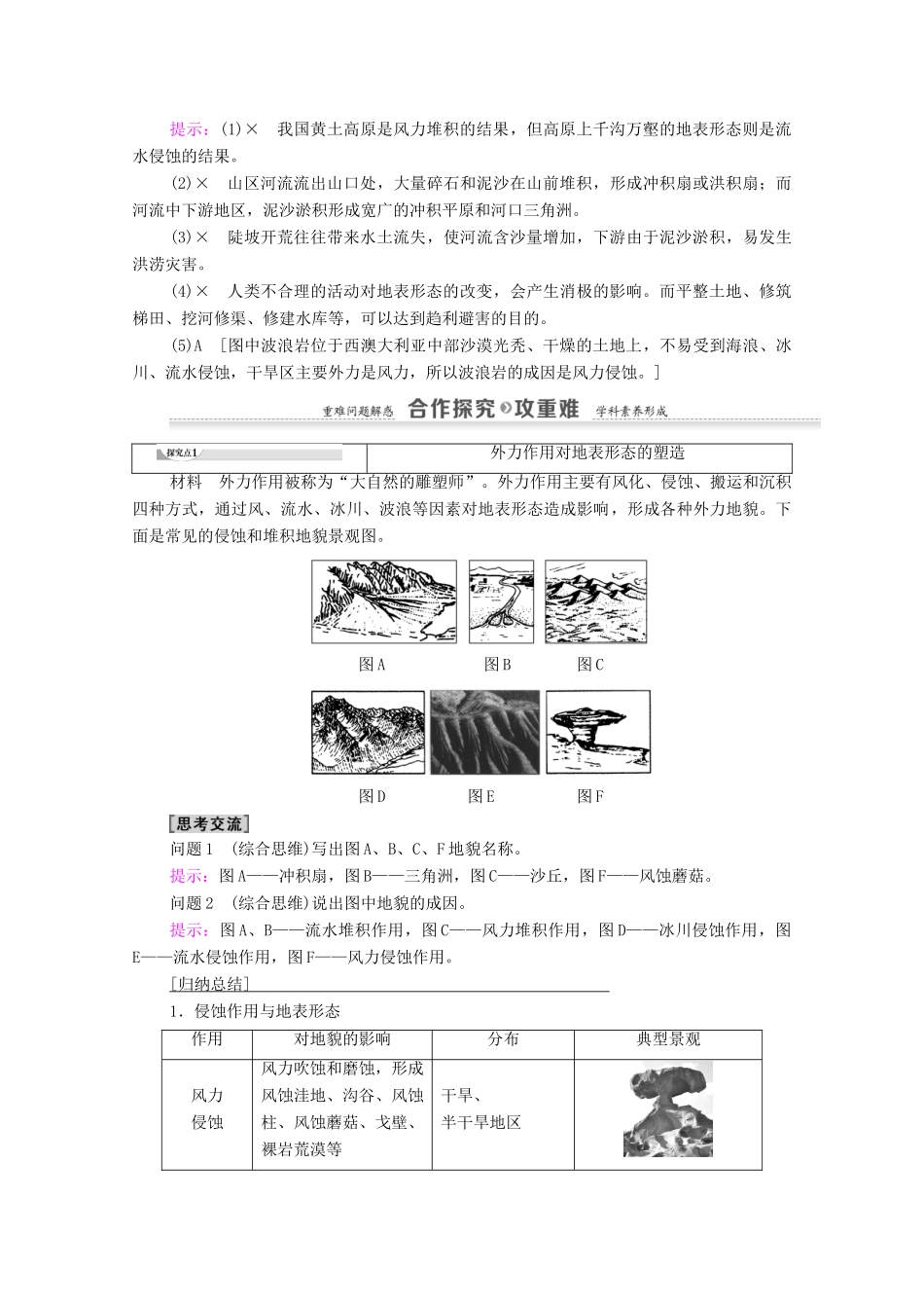 高中地理 第2章 自然环境中的物质运动和能量交换 第2节 地球表面形态 第2课时 外力作用和地表形态 人类活动与地表形态学案 湘教版必修1-湘教版高一必修1地理学案_第2页