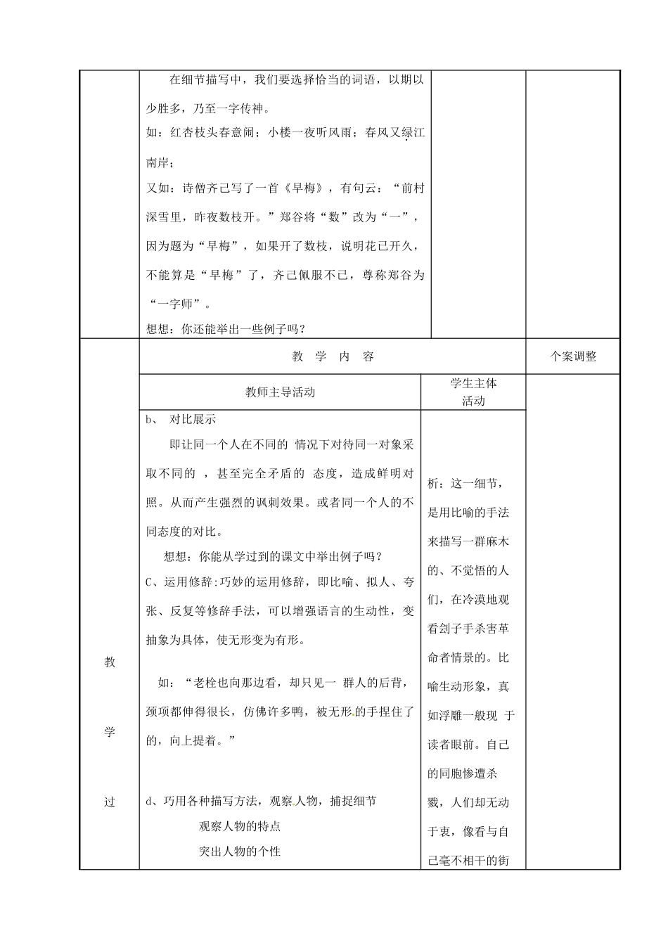 江苏省新沂市阿湖中学九年级语文 观察特点，抓住细节，写出人物个性作文复习教案_第2页