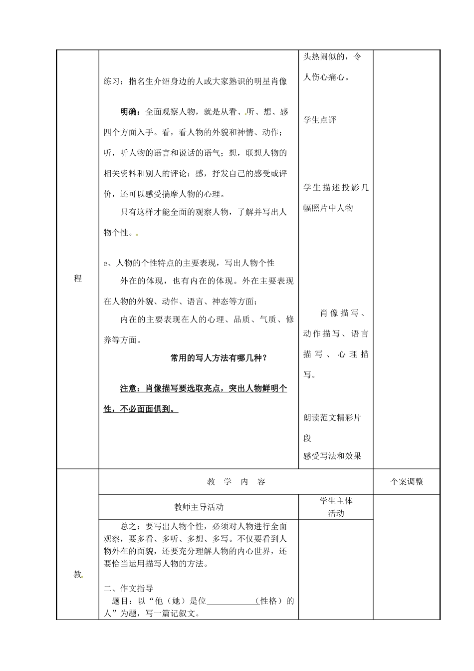 江苏省新沂市阿湖中学九年级语文 观察特点，抓住细节，写出人物个性作文复习教案_第3页