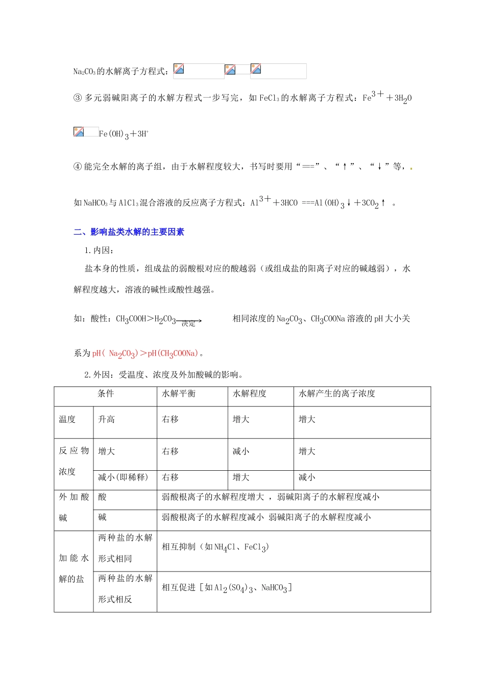 高中化学 盐类的水解知识要点复习学案  新人教版选修4-新人教版高二选修4化学学案_第2页
