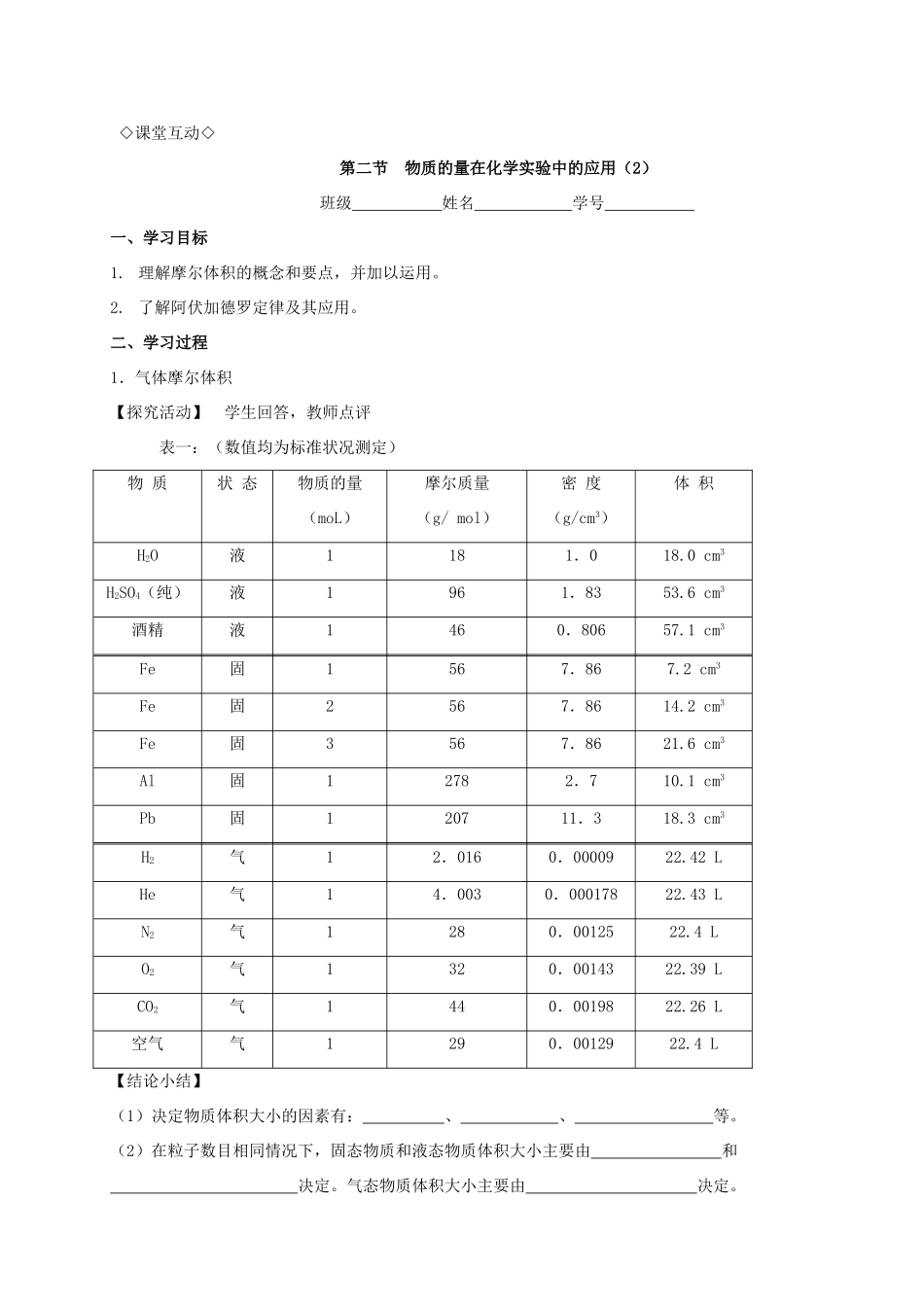 高中化学 1.2.2物质的量在化学实验中的应用（2）导学案 新人教版必修1_第2页