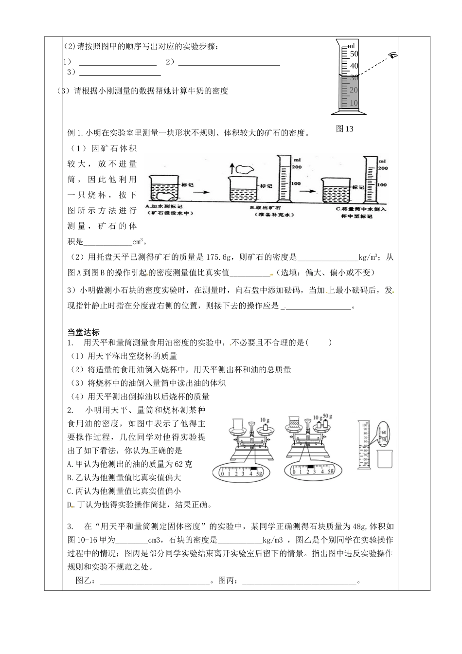 湖南省茶陵县世纪星实验学校九年级物理下册《测量物质的密度（二）》教案 湘教版_第2页