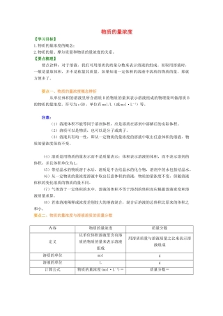 高中化学 1.2 物质的量浓度基础知识讲解学案 新人教版-新人教版高一全册化学学案