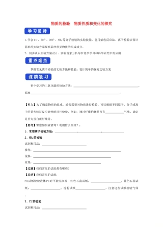 高中化学 2.1.2 物质的检验 物质性质和变化的探究学案（2）苏教版必修第一册-苏教版高一第一册化学学案