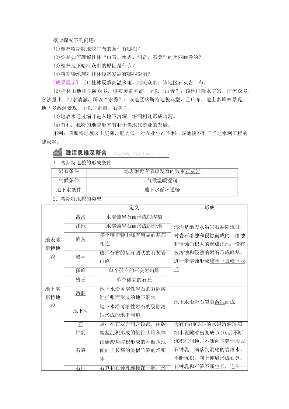 高中地理 第四章 地貌 第1节 第1课时 喀斯特地貌与河流地貌学案 新人教版必修1-新人教版高一必修1地理学案_第3页