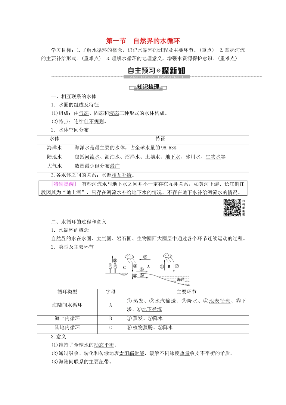 高中地理 第3章 地球上的水 第1节 自然界的水循环学案 新人教版必修1-新人教版高一必修1地理学案_第1页
