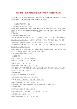 高中化学 第三章 水溶液中的离子平衡 第三节 盐类的水解 第3课时 盐类水解在溶液中离子浓度大小比较中的应用学案 新人教版选修4-新人教版高二选修4化学学案