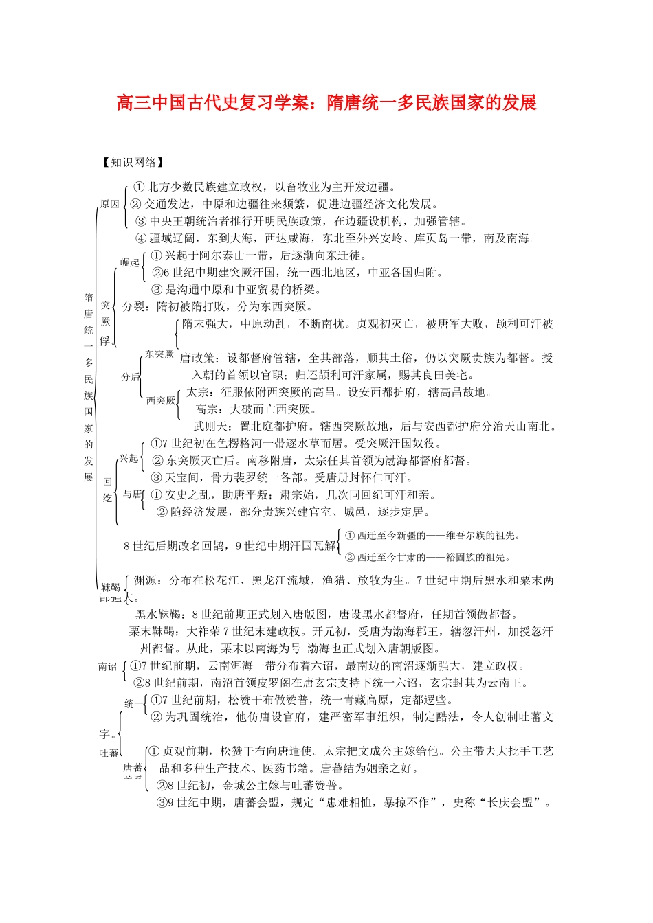 高三历史中国古代史复习学案：4.6   隋唐统一多民族国家的发展旧人教版_第1页