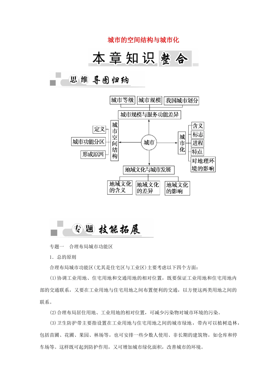 高中地理 第二章 城市的空间结构与城市化本章知识整合学案 中图版必修2-中图版高一必修2地理学案_第1页