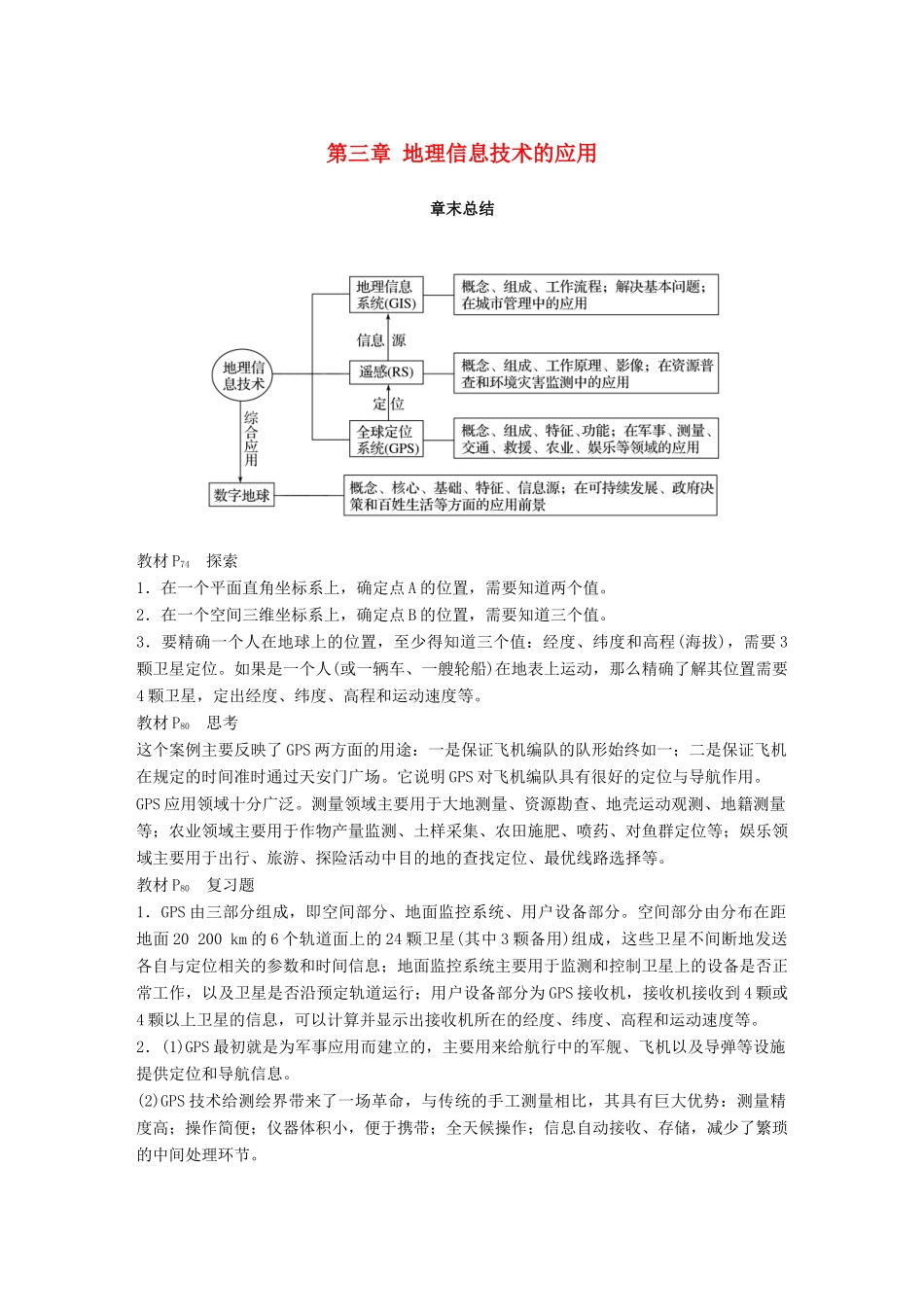 高中地理 第三章 地理信息技术的应用章末总结学案 湘教版必修3-湘教版高一必修3地理学案_第1页