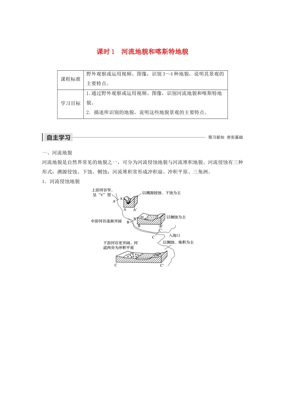 高中地理 第二章 自然环境中的物质运动和能量交换 第一节 典型地貌 课时1 河流地貌和喀斯特地貌学案（含解析）湘教版必修1-湘教版高一必修1地理学案_第1页
