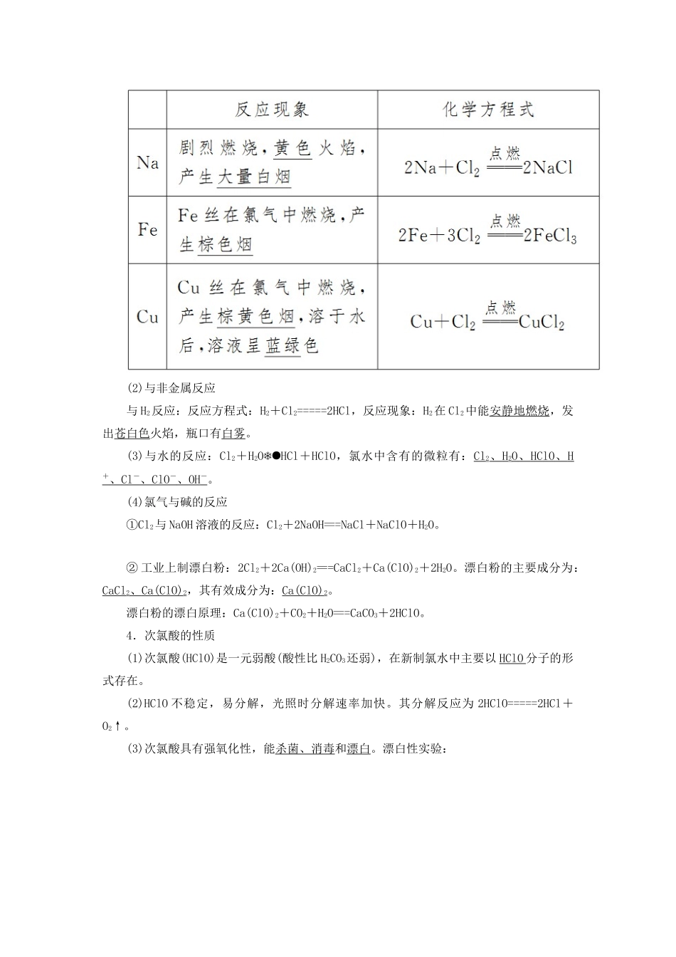 高中化学 第二章 海水中的重要元素——钠和氯 第二节 氯及其化合物 第一课时 氯气的性质学案 新人教版必修第一册-新人教版高一第一册化学学案_第2页