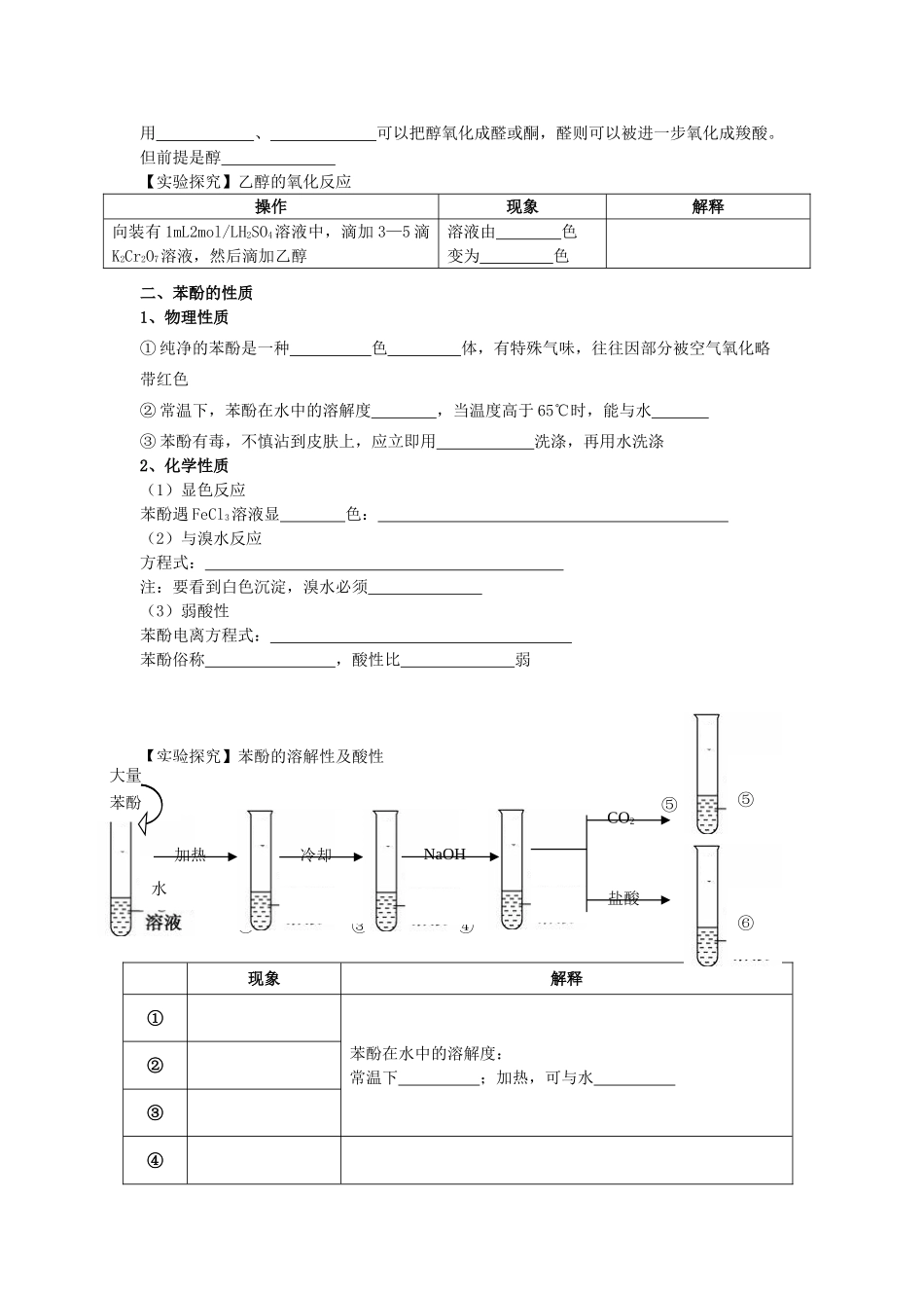 高考化学 实验化学乙醇和苯酚的性质学案 苏教版修6_第2页